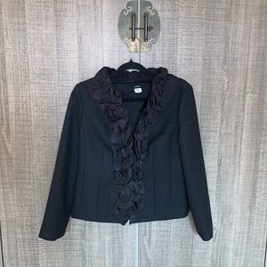 J. Crew Black Wool Ruffle Trim Chimera Jacket‎ Blazer